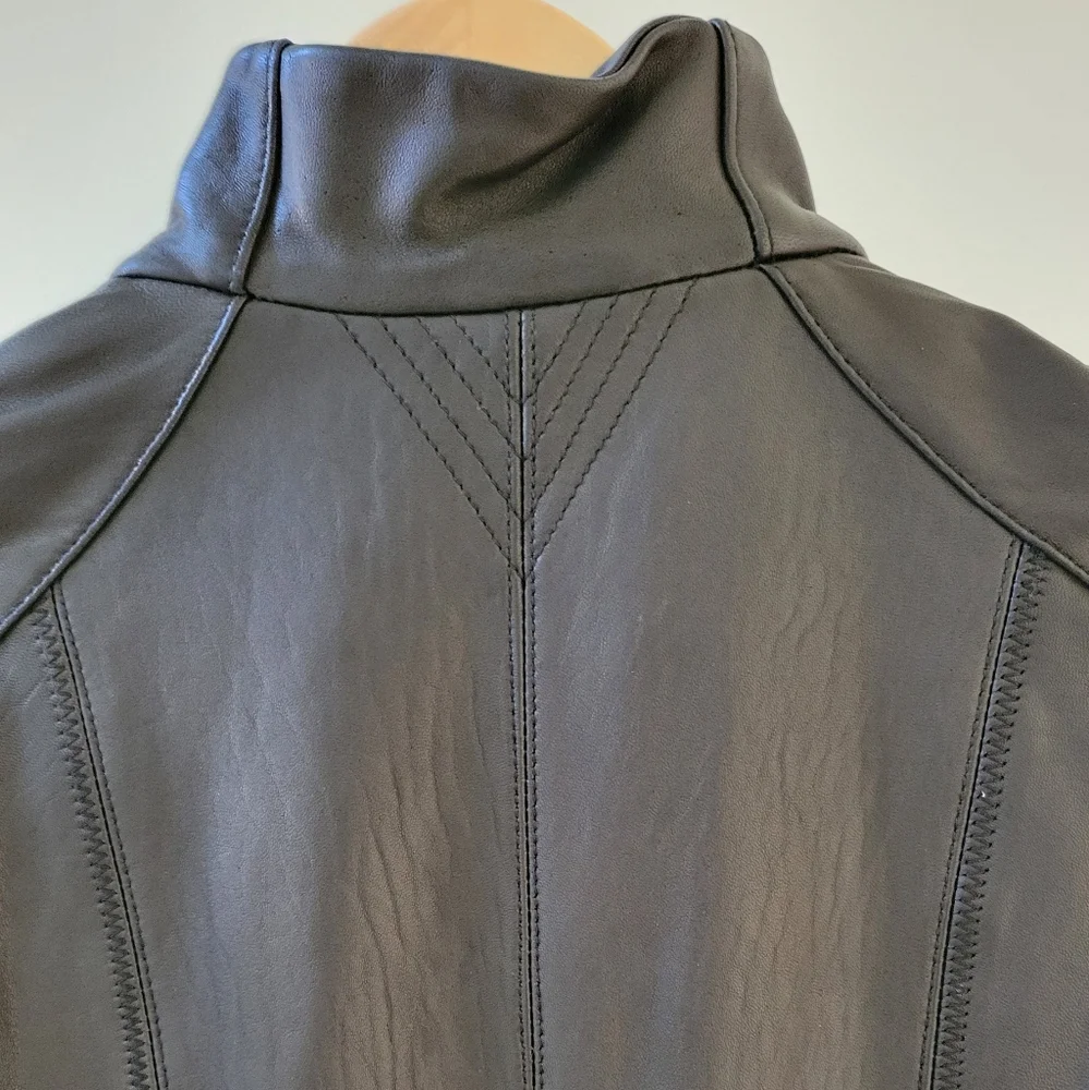 DKNY Leather Jacket Moto Racer Style - Picture 3 of 9